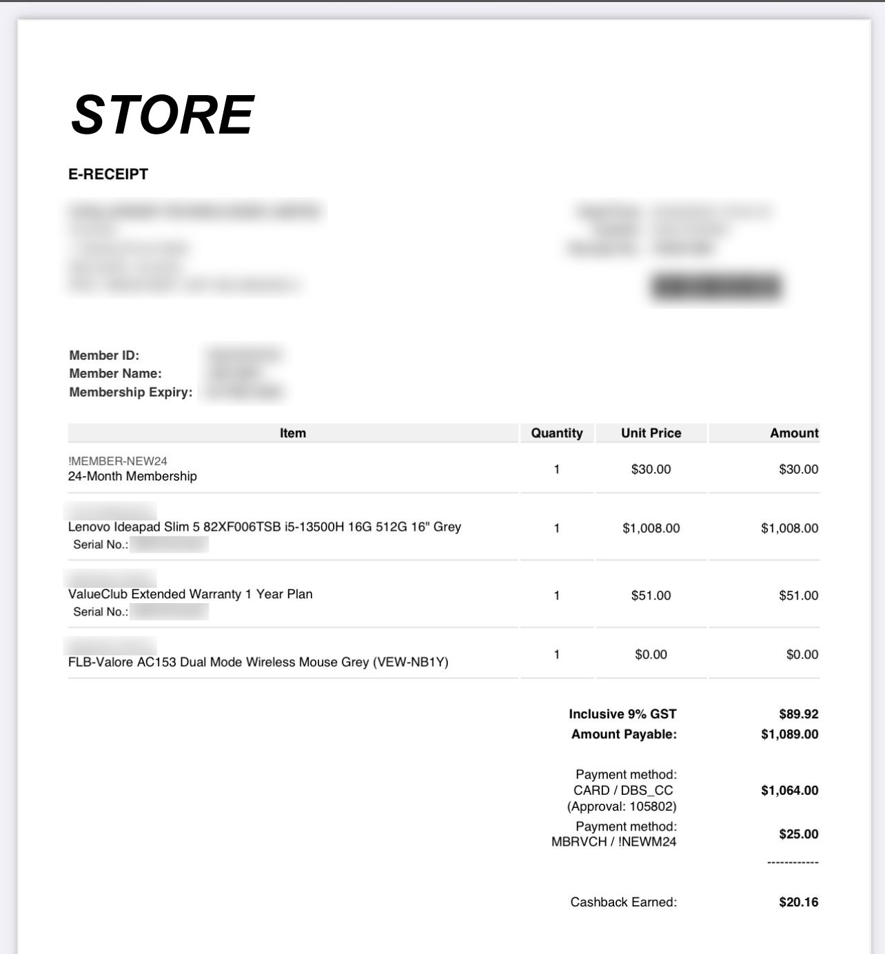 Example Proof of Purchase Image